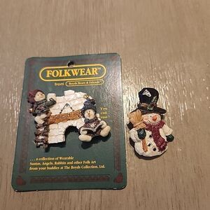 Vintage Bearwear Boys Bear Christmas Brooch Pin Holiday Snowmen 2 Pins